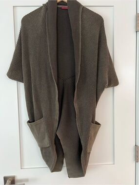 Left on Houston Chunky Knit Open-Front Cardigan in Olive
